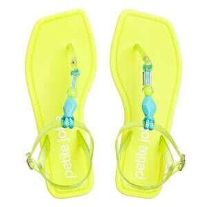 NEW PETITE JOLIE women's scarlett beaded neon t-strap sandal in lime green